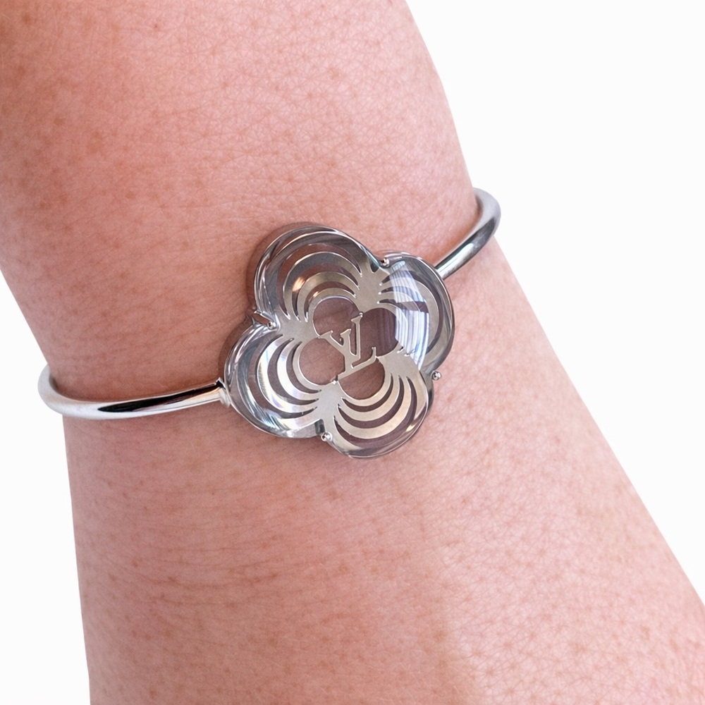 Louis Vuitton • LV “Idylle Blossom” Flower Silver Tone Slim Cuff Bracelet w/Box - Picture 5 of 14